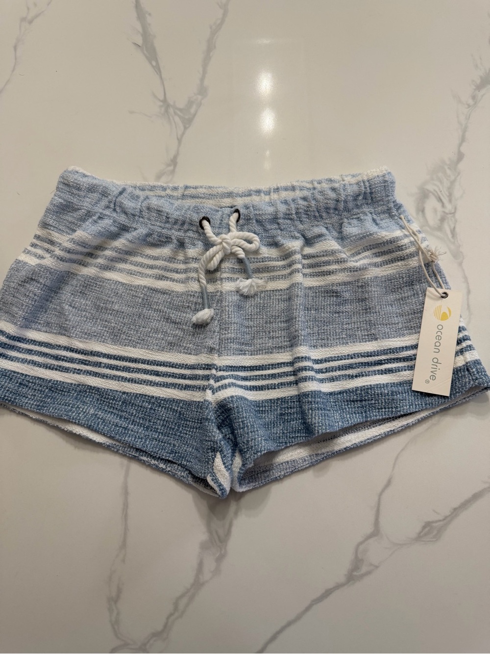 Ocean Drive Blue and White Striped Women's Athletic Shorts
